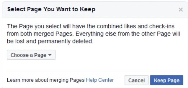 دمج صفحتي فيسبوك