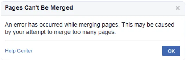 خطأ دمج الصفحات في فيسبوك