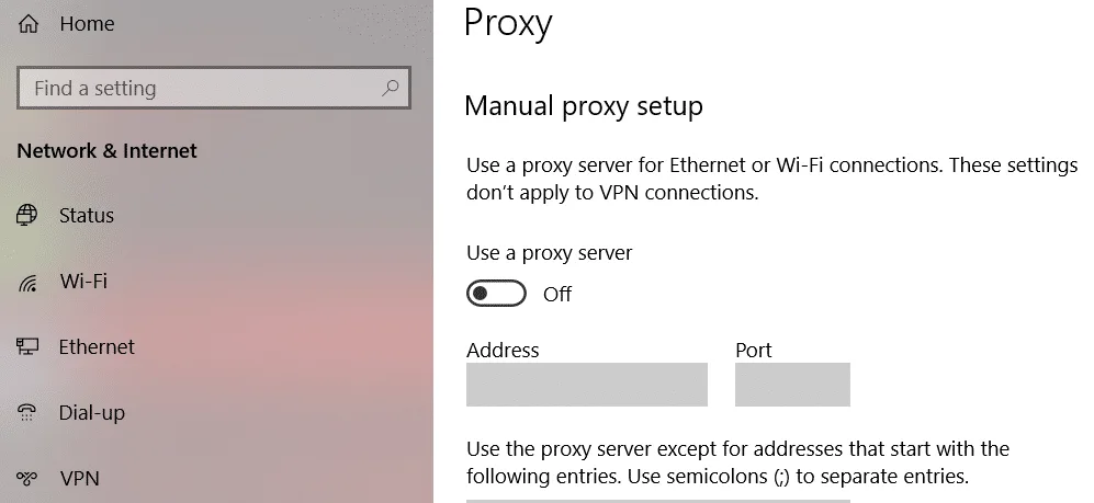 Windows Proxy Settings