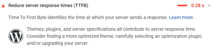 Google PageSpeed Insights TTFB