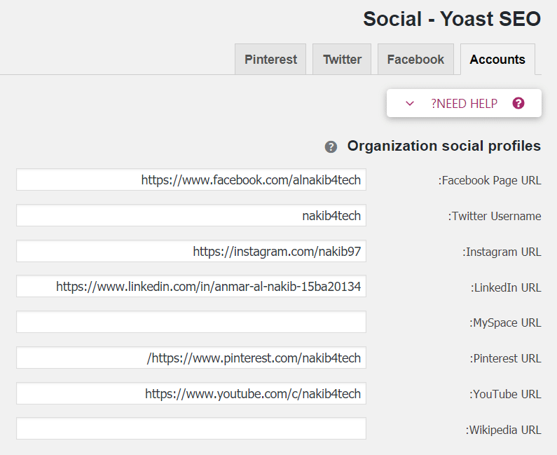 Yoast Seo social settings