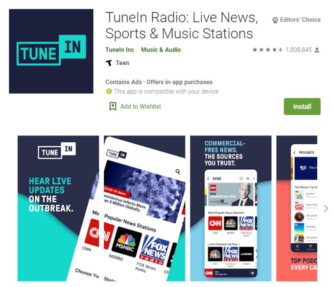 تطبيق راديو TuneIn Radio