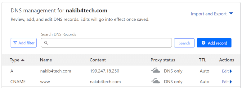 تحديث سجلات DNS في Cloudflare