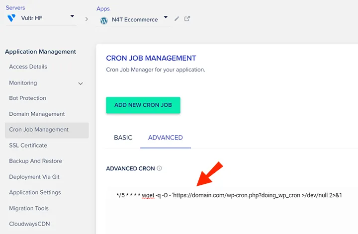 جدولة System Cron على استضافة Cloudways