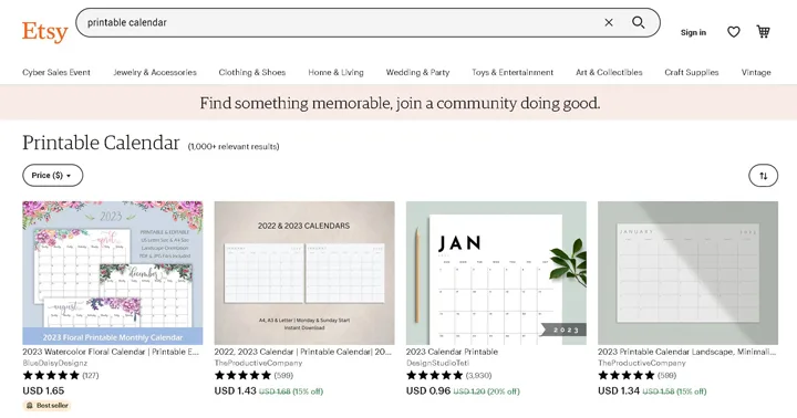 الربح من بيع الرزنامات على موقع Etsy.