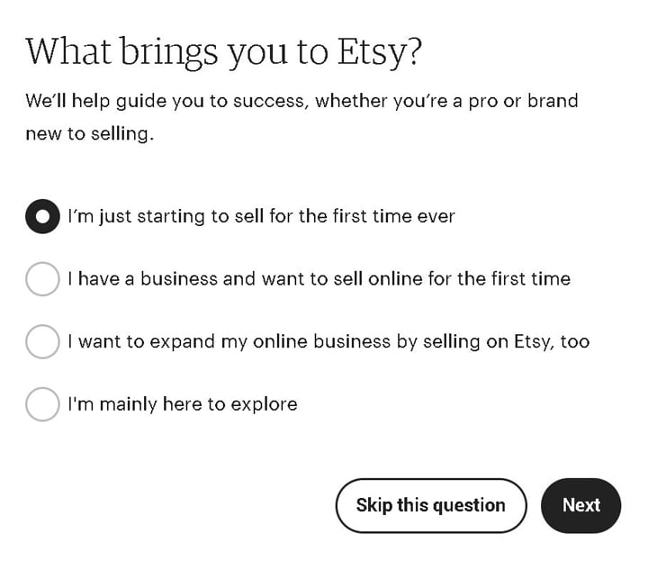أسئلة التسجيل في موقع Etsy.com