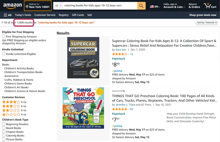 amazon kdp search page results