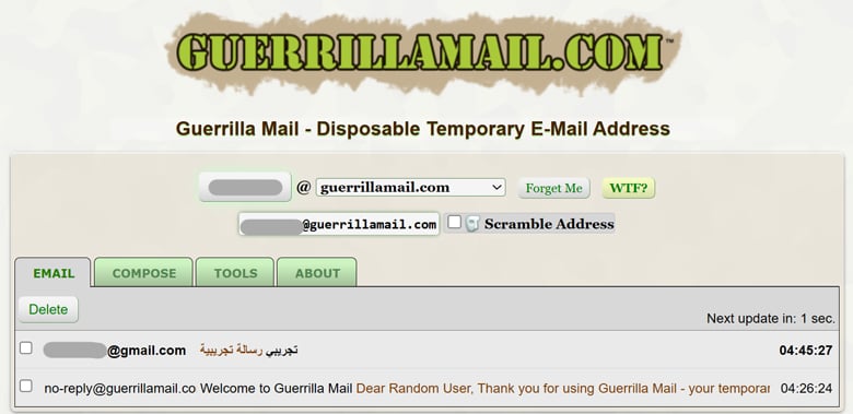 guerrillamail homepage