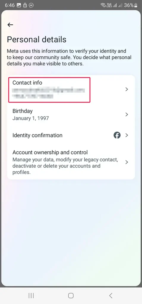 Facebook Account Contact Info