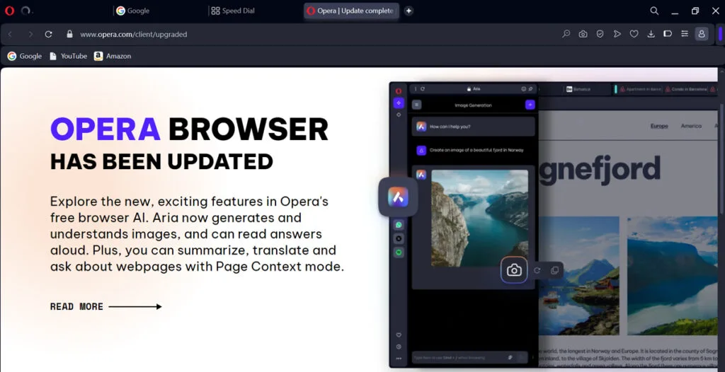 opera browser homepage