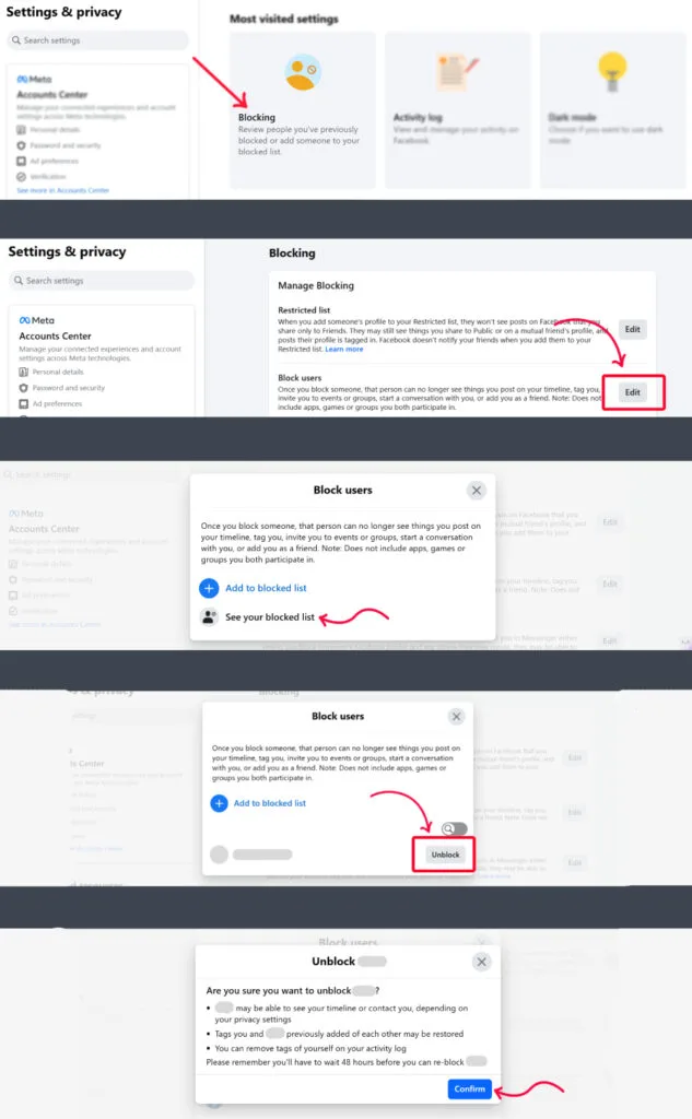 how to unblock user on facebook
