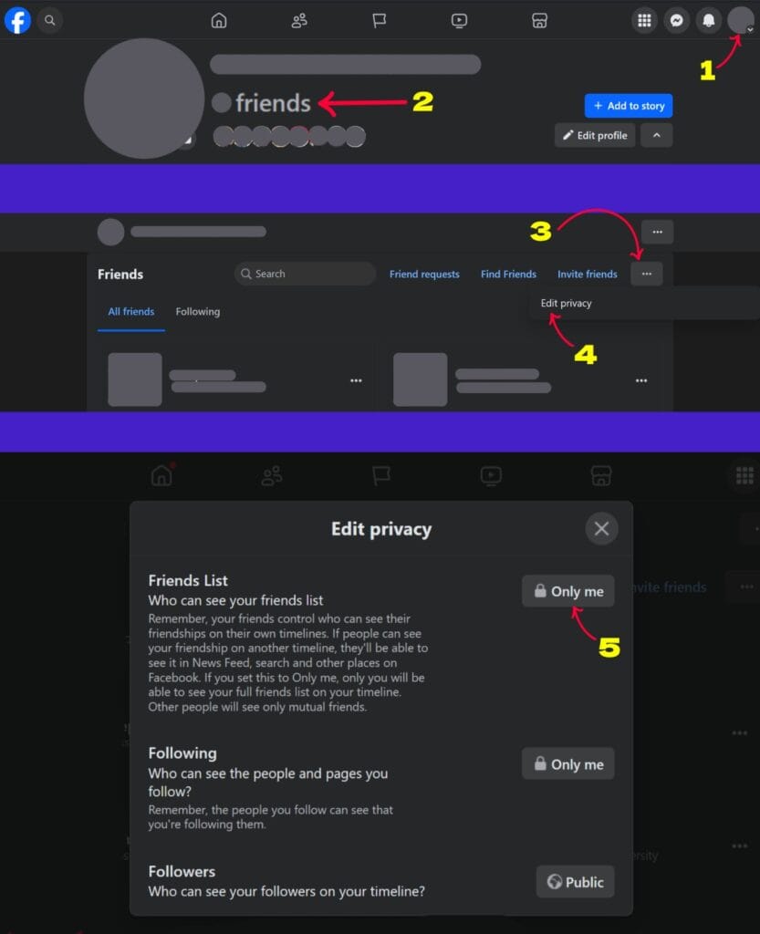 make facebook friends list private on pc