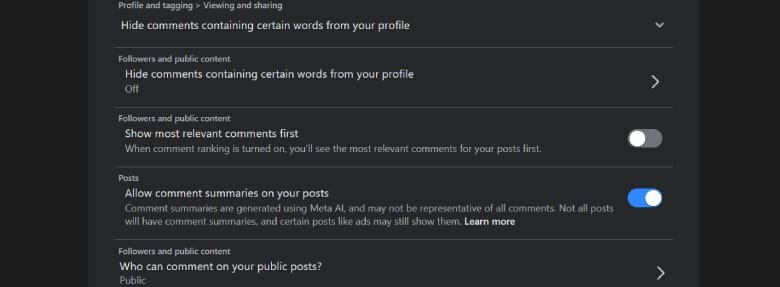facebook comments more settings