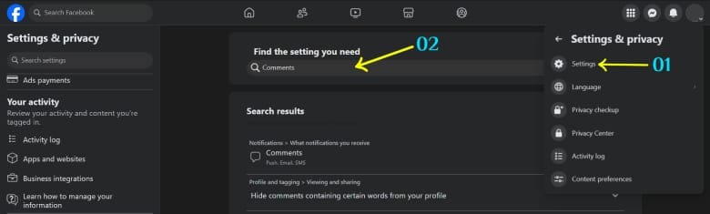 facebook comments settings