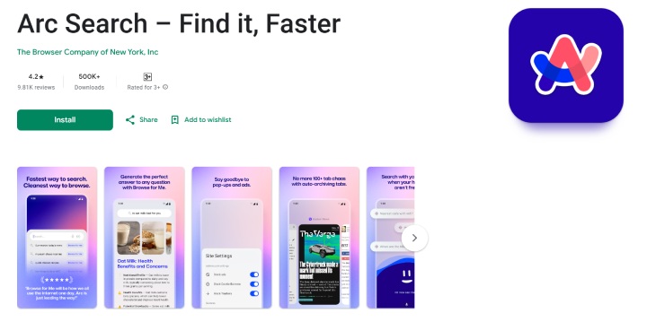 Arc Search Android browser
