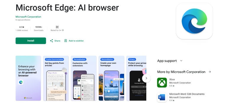 Microsoft Edge AI Android browser